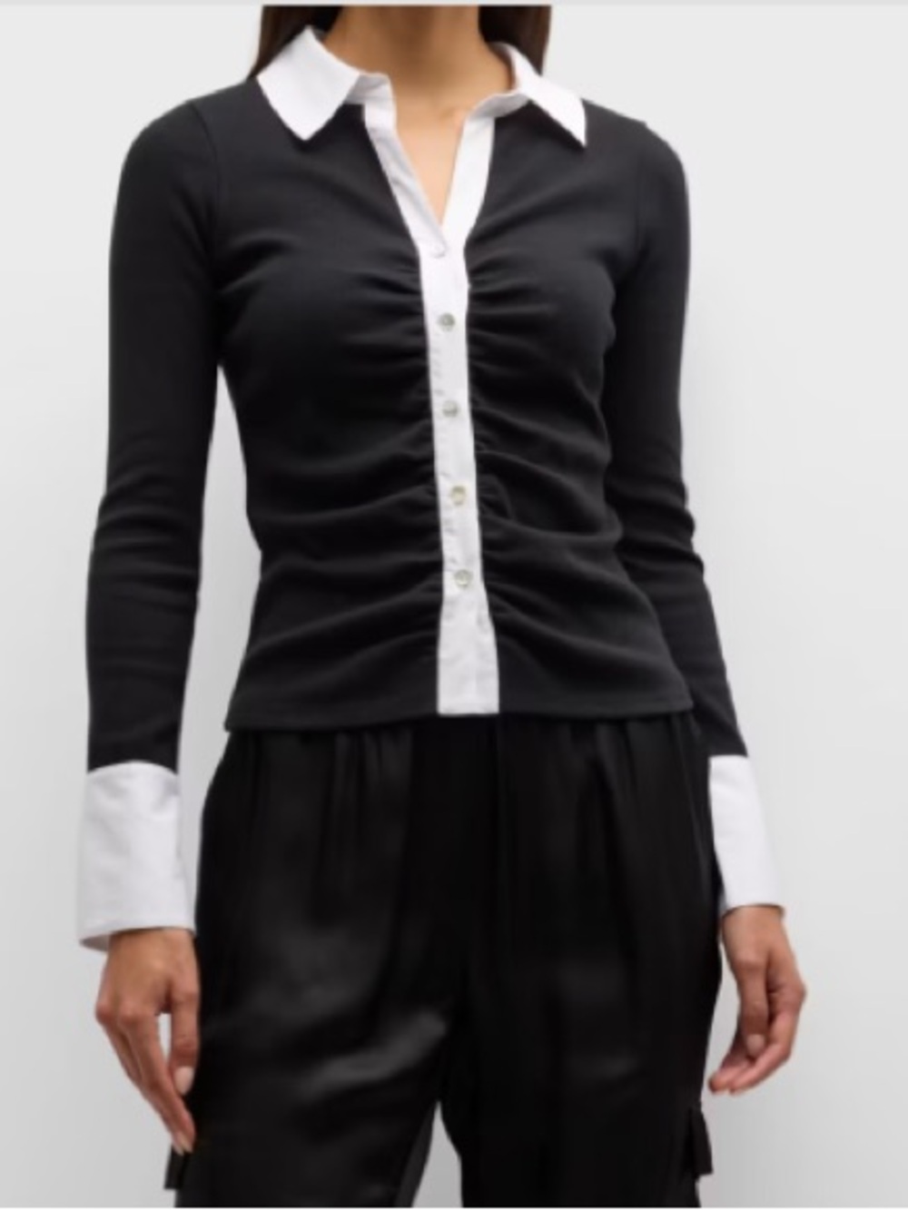 Fashion Nova Black Button-Down Top with White Contrast Trim